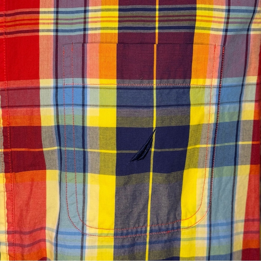 Nautica multi color Plaid Shirt long sleeves button down Vintage y2k Large Euc - Picture 9 of 10